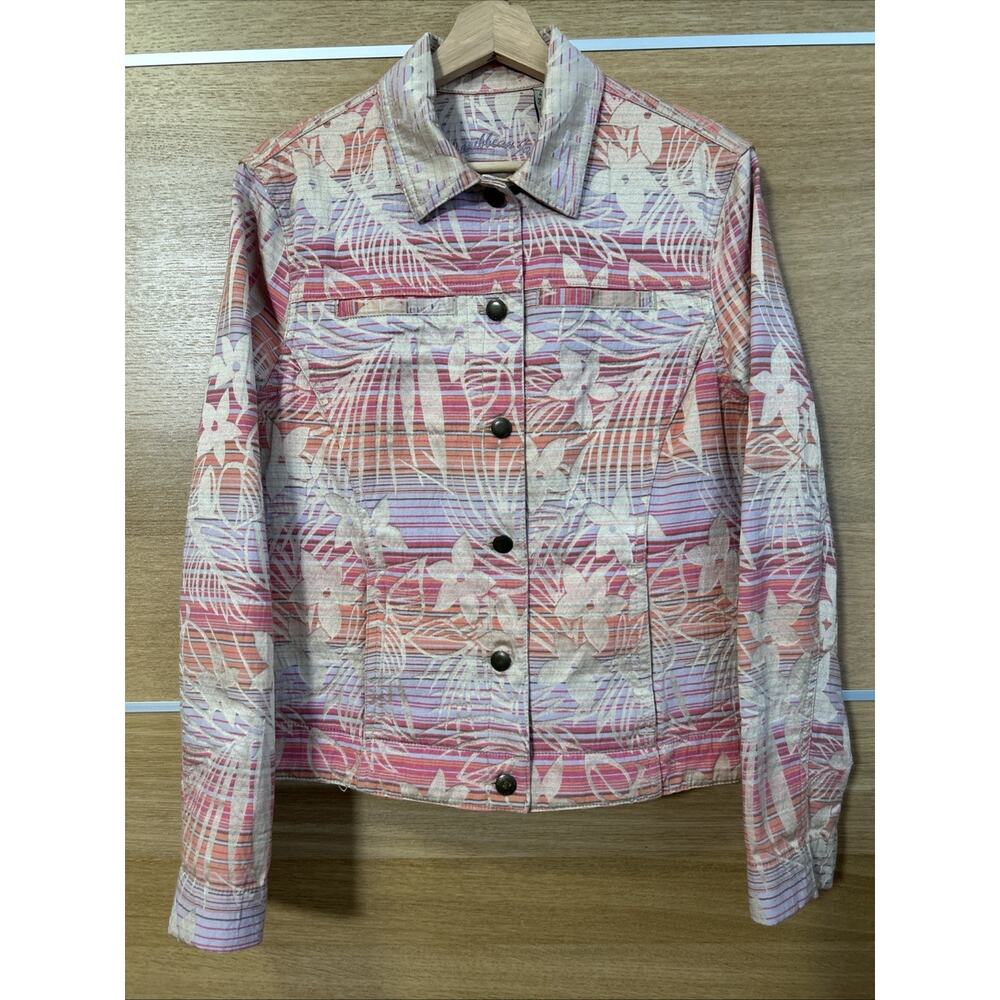 Caribbean Joe women's Sz L floral print cotton-spandex blend denim style jacket